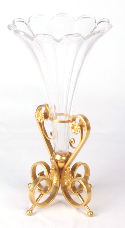 Glass vase with gilded metal finish