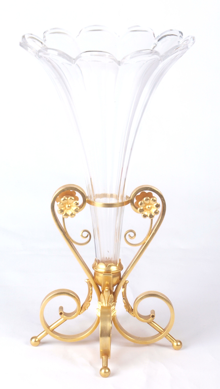 Glass vase with gilded metal finish