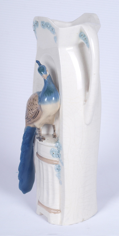 Art Nouveau faience vase with peacock