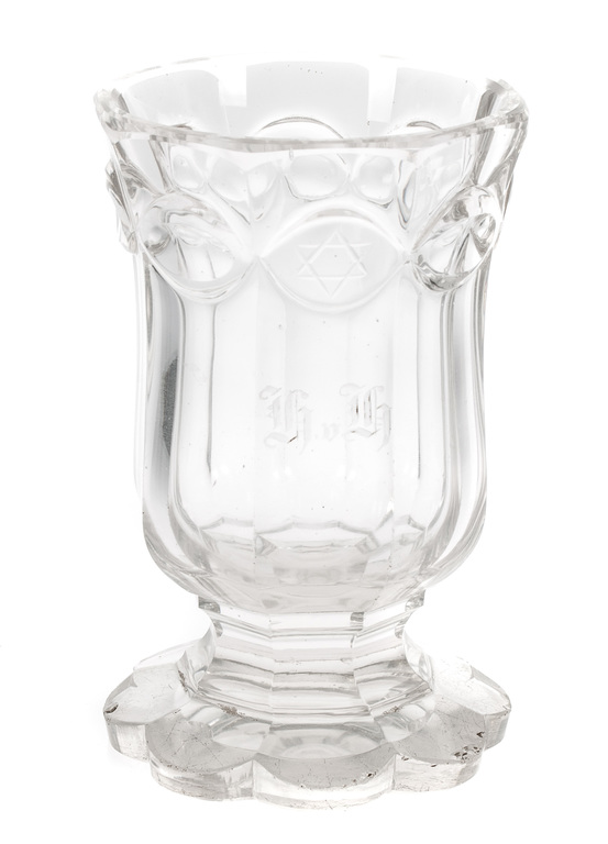 Glass cup with Jewish symbols