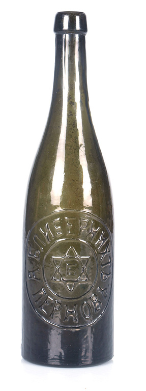 Glass beer bottle with Jewish symbols