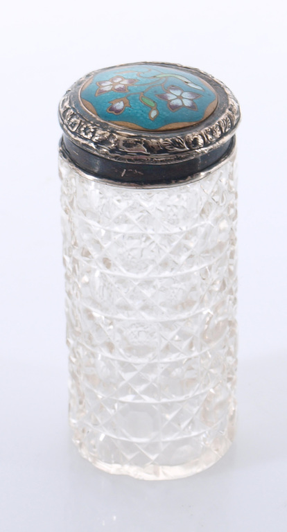 Crystal spice jar with a silver finish and enamel