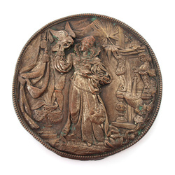 Copper plate 'Hunter with falconry'