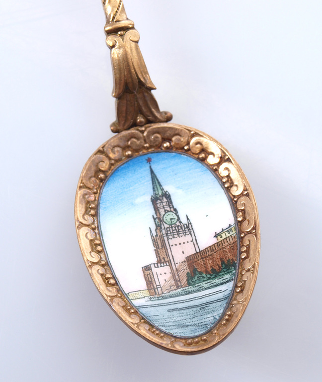 Metal spoon with enamel and Moscow Kremlin image