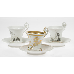 Biedermeier style porcelain cups with saucers (3 pieces)