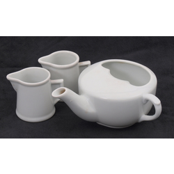 Porcelain cream containers (2 pcs.)and tea pot