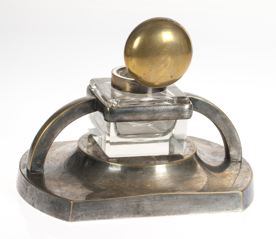 Silver-plated brass inkstand in art deco style