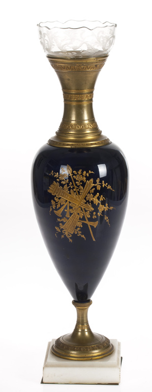 Кобальтовая ваза / Подсвечник на мраморной основе с бронзой