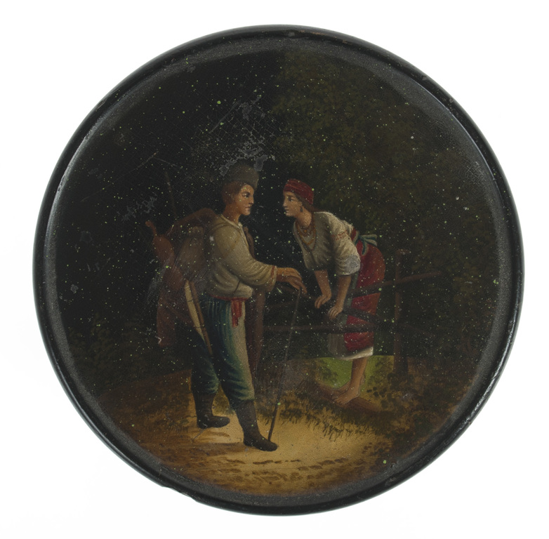 Round jar with paintings on the cover