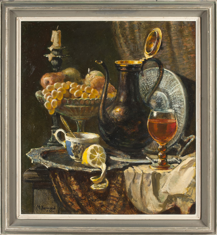 Still life with jug and fruits