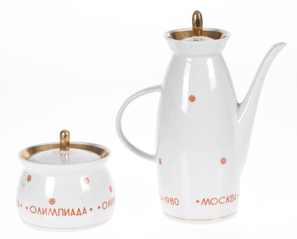 Porcelain teapot and sugar-basin from 1980 the Olympic Games in Moscow