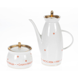 Porcelain teapot and sugar-basin from 1980 the Olympic Games in Moscow