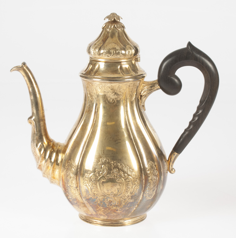 Gold-plated silver set - Coffee pot, tea pot, water pitcher, bowl of cream, sugar-basin