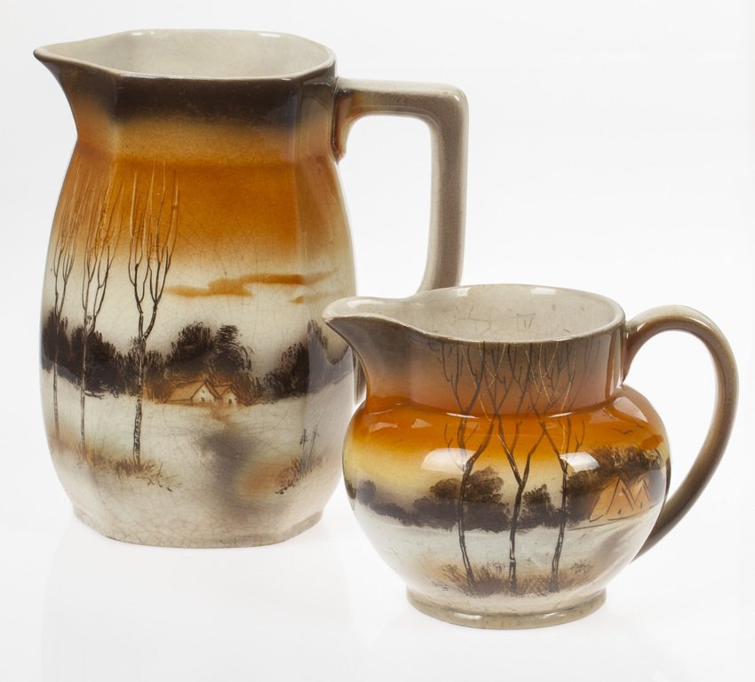 Earthenware bowl and cream pitcher