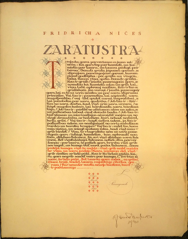 Kaligrafija Fridriha Nīčes Zaratrustra