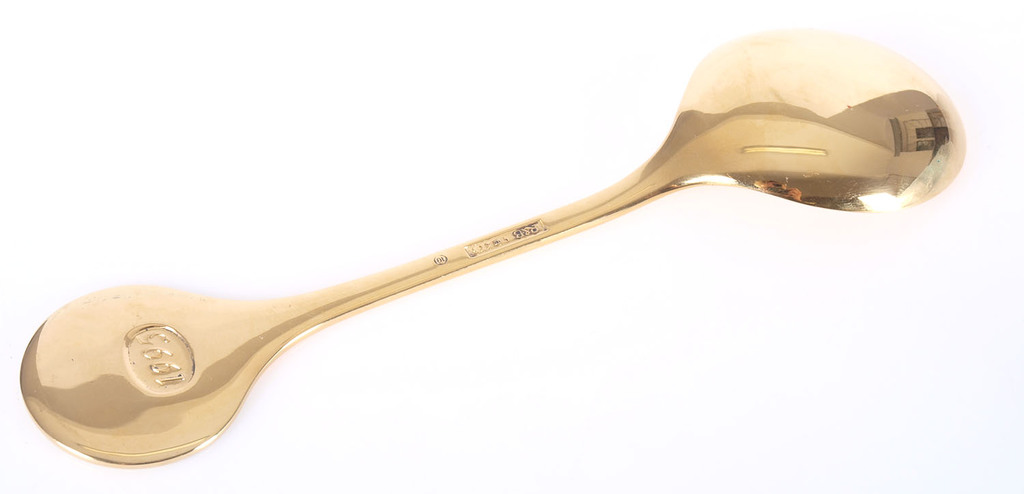 Large guilded silver spoon with 2 color of enamel 