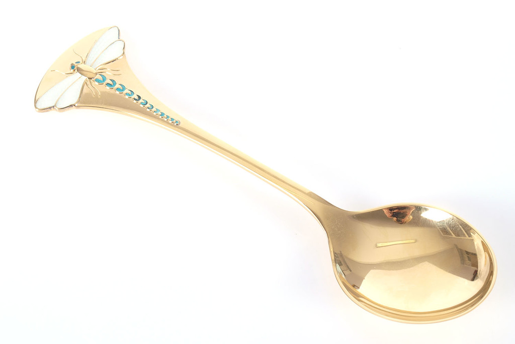 Large guilded silver spoon with 2 color of enamel