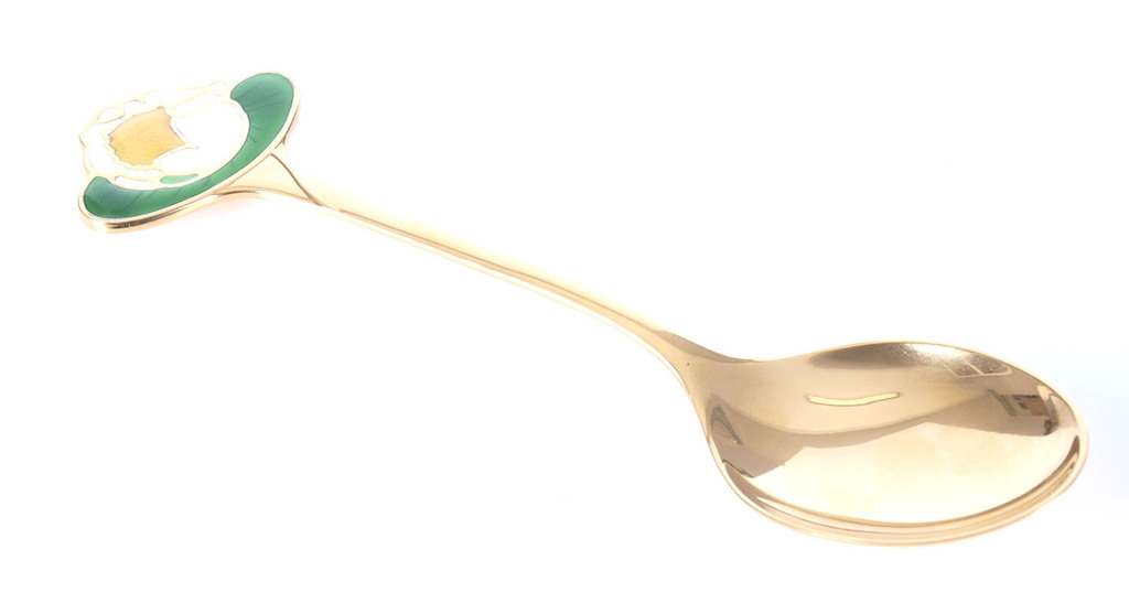 Large guilded silver spoon with 3 color of enamel “Water lily”