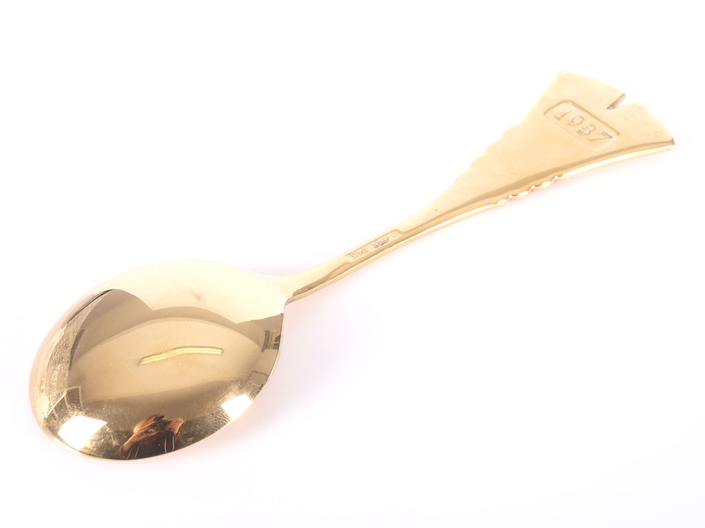 Large guilded silver spoon with 3 color of enamel“Ear”
