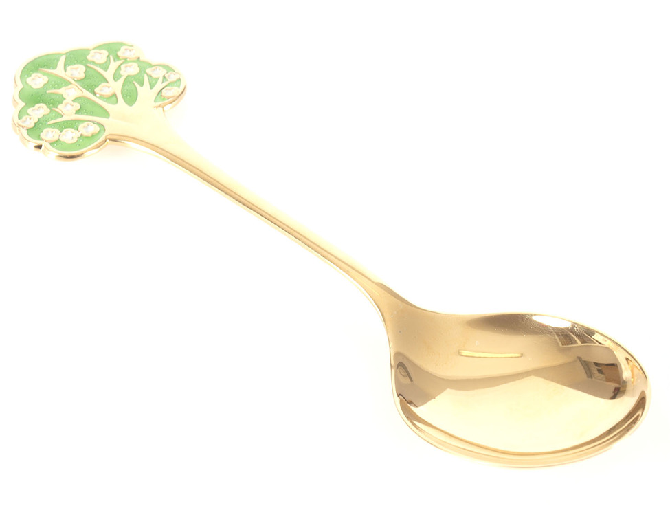 Large guilded silver spoon with 2 color of enamel ”Tree”