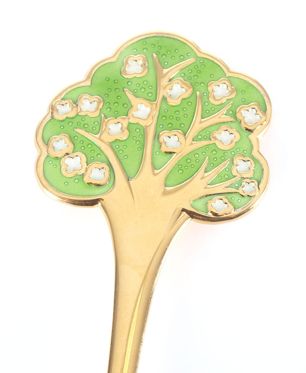 Large guilded silver spoon with 2 color of enamel ”Tree”