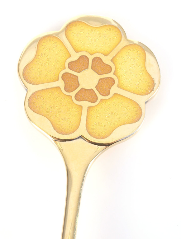 Apzeltīta lielā sudraba karote ar 2 krāsu emalju “Puķe”