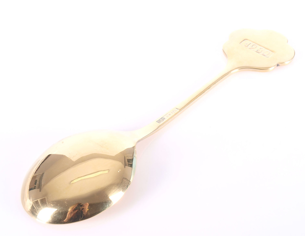 Large guilded silver spoon with 2 color of enamel “Flower”