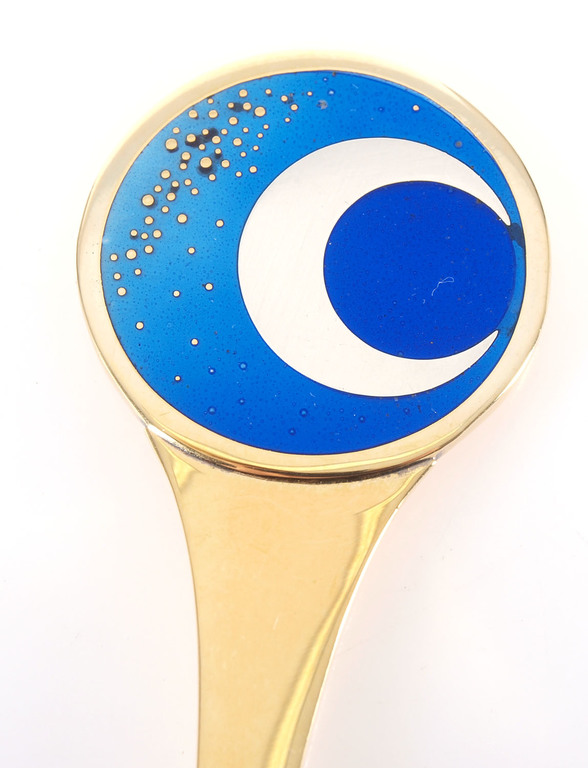 Large guilded silver spoon with 2 color of enamel “Moon”