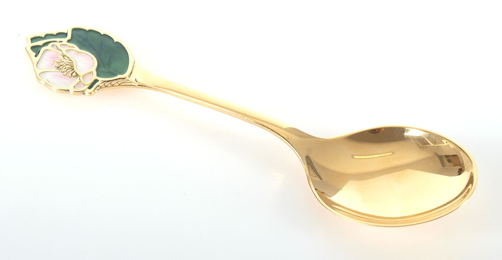 Large guilded silver spoon with 2 color of enamel “Dogrose”