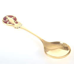 Large guilded silver spoon with 1 color of enamel ”Peacock”