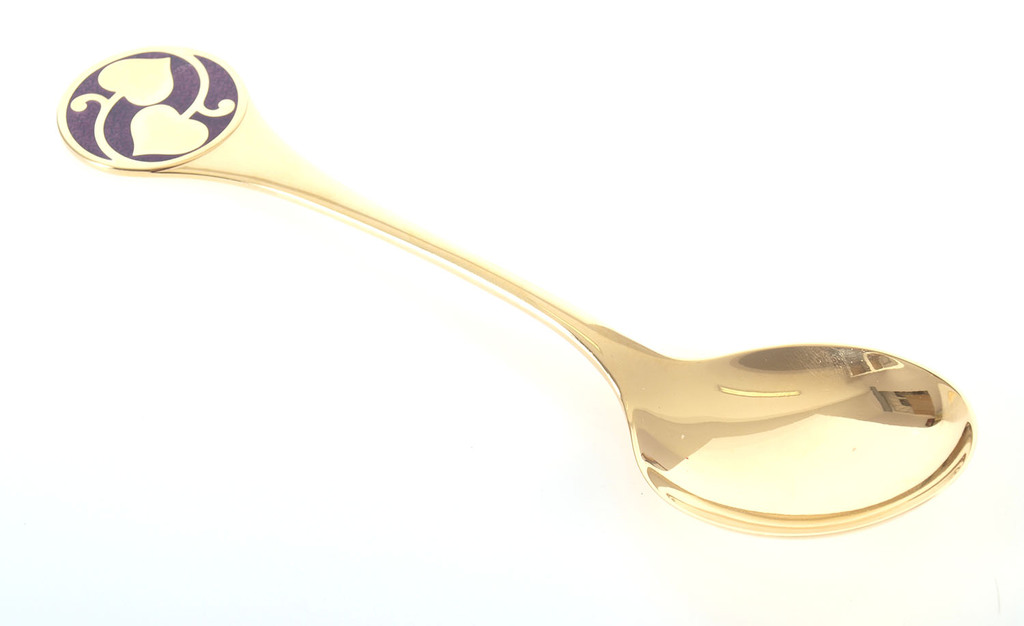 Large guilded silver spoon with 1 color of enamel ”Heart's”