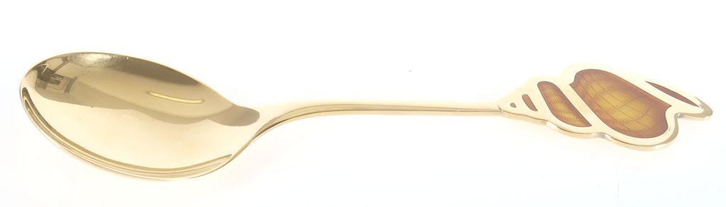 Большая позолоченная серебряная ложка с один цветной эмальУлитка”Gliemezis”