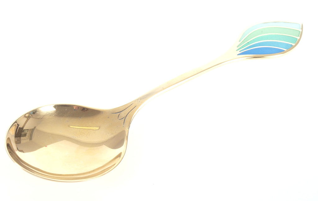 Large guilded silver spoon with 5 colors of enamel “Rainbow”