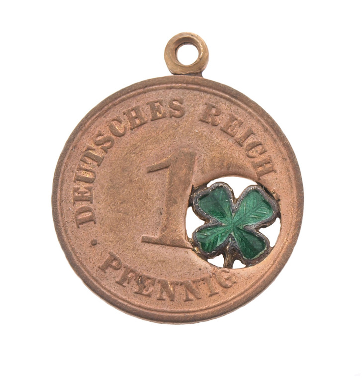 Happiness pfennig with integrated enamelled silver apple page