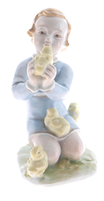 Porcelain figurine ”Boy with chickens”