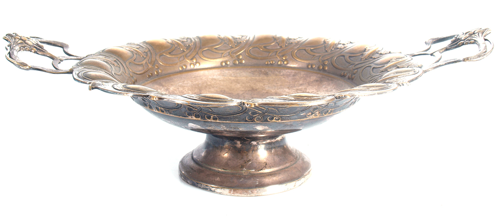 Silver-plated brass Art Nouveau sweets bowl with handles 'Woman Profile'