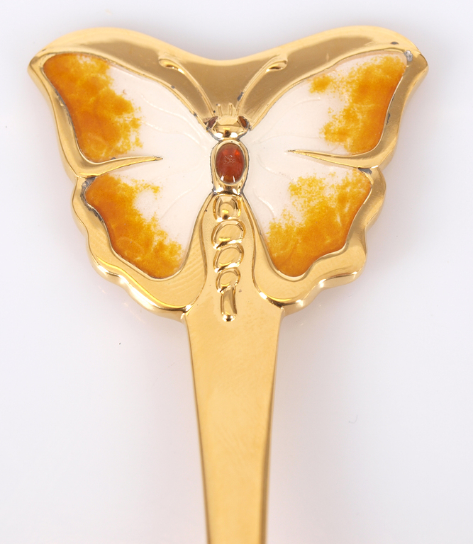 Large guilded silver spoon with 2 color of enamel “Butterlfy”