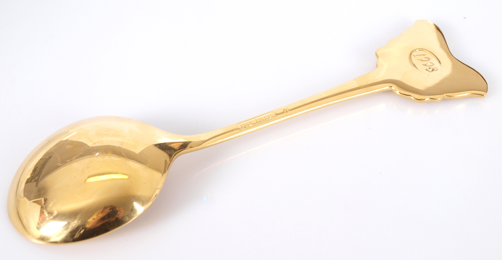 Large guilded silver spoon with 2 color of enamel “Butterlfy”