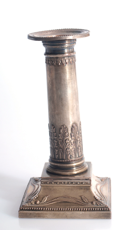 Silvered metal candlestick