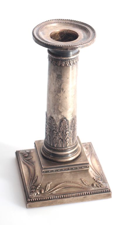 Silvered metal candlestick