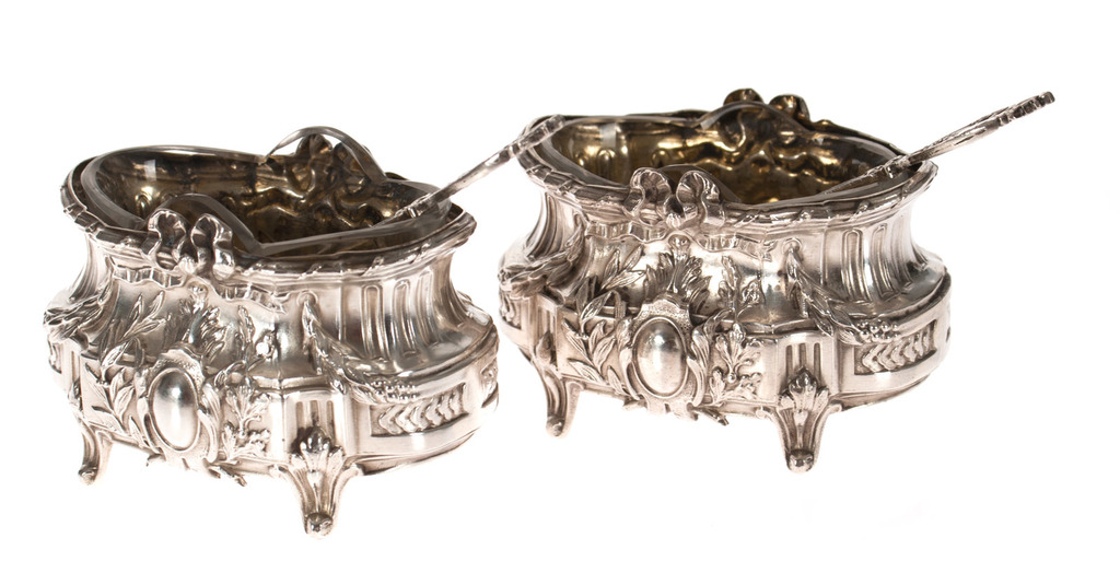 Baroque style silver spice jar set - 2 cups and 2 spoons