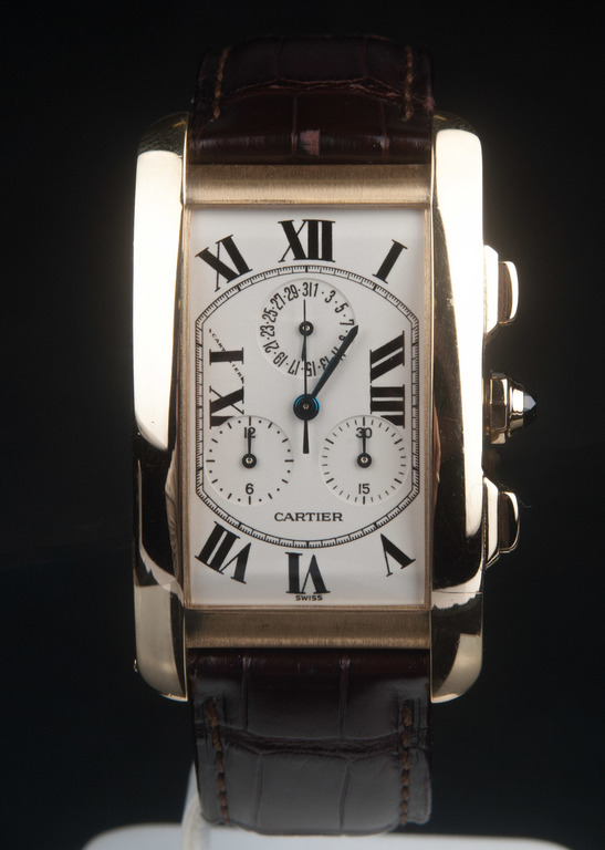 Cartier zelta rokas pulkstenis ar ādas siksniņu