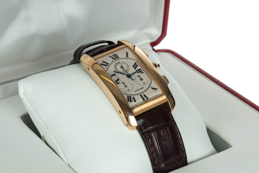 Cartier zelta rokas pulkstenis ar ādas siksniņu