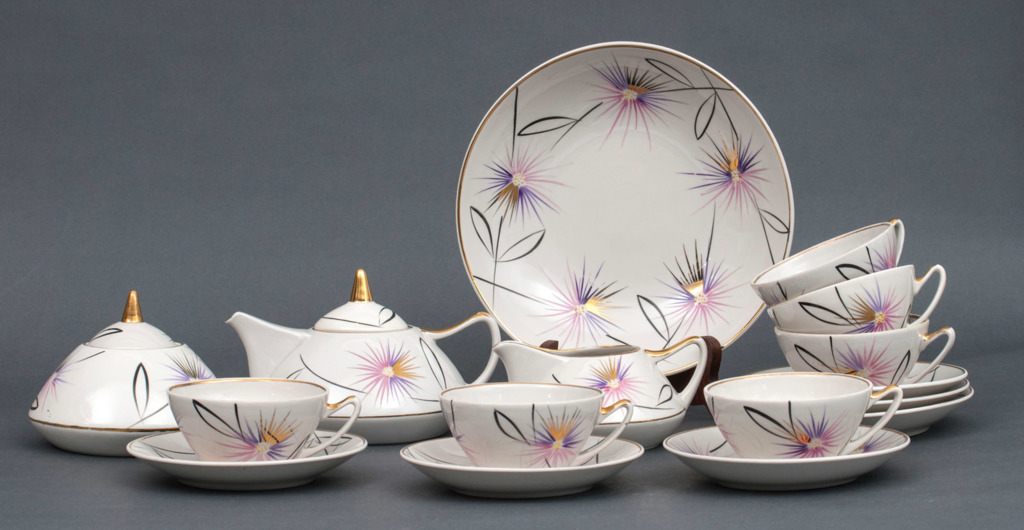 Art-deko stila tējas - kafijas porcelāna servīze sešām personām