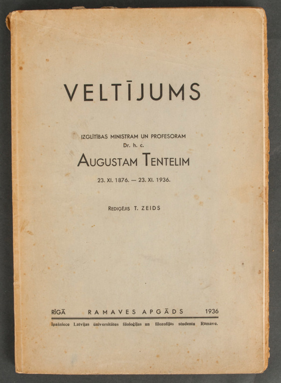 Grāmata „Veltījums Augustam Tentelim”