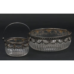 Glassware set with silver finish (fruit bowl and utensil for sweets)