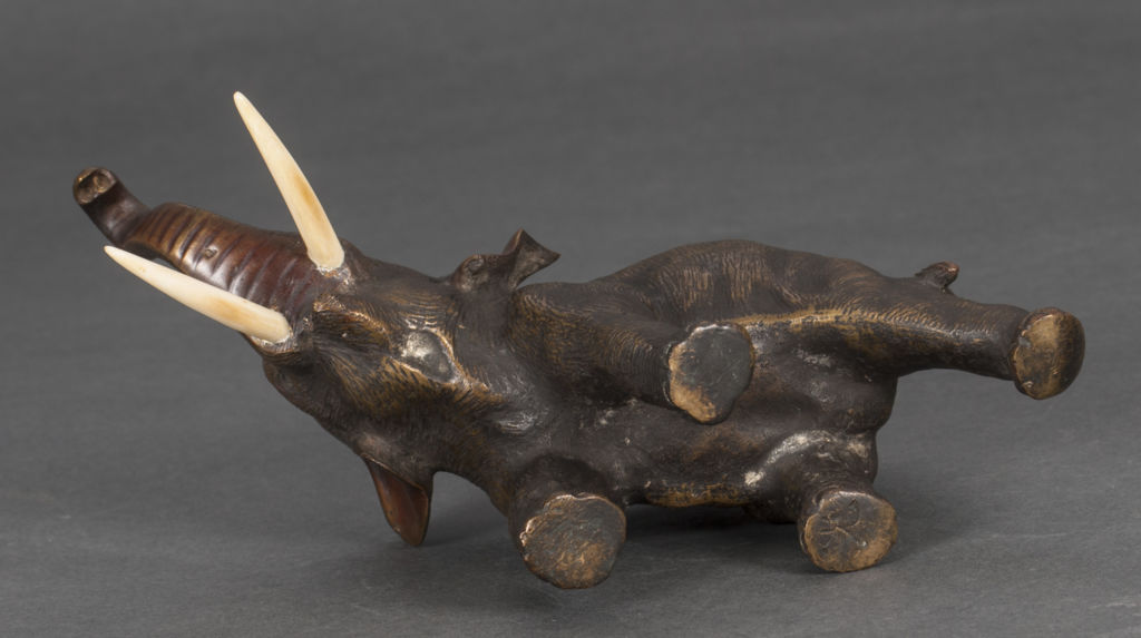 Bronze figure with bone tusks 'Elephant'