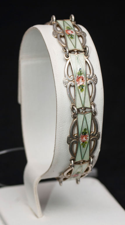 Silver bracelet with floral enamel