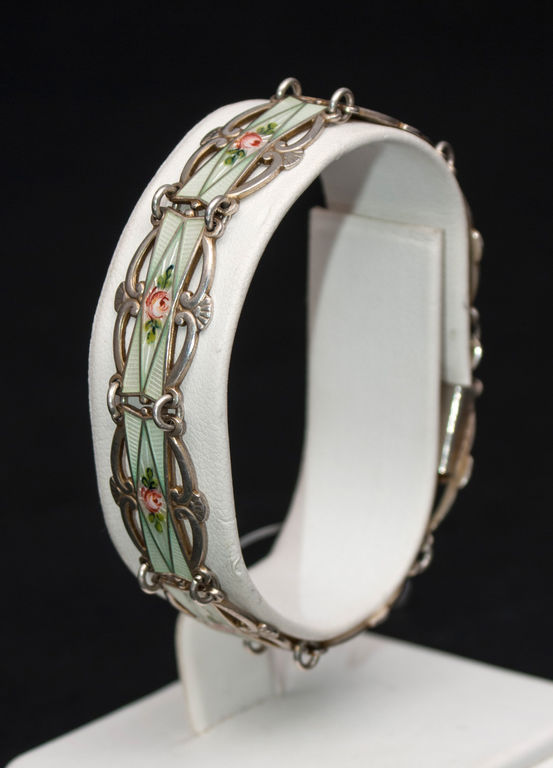 Silver bracelet with floral enamel