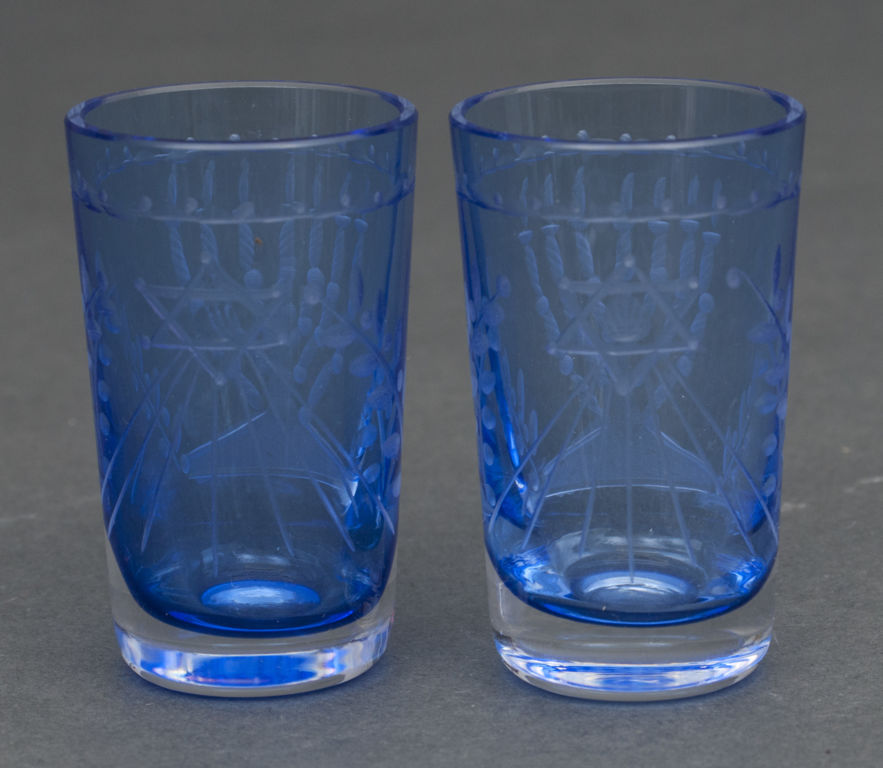 Glass cups with Jewish symbols(2 piec.)